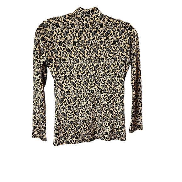 Vintage Jonden Mock Neck Bodycon Top Black Tan M - Picture 2 of 6